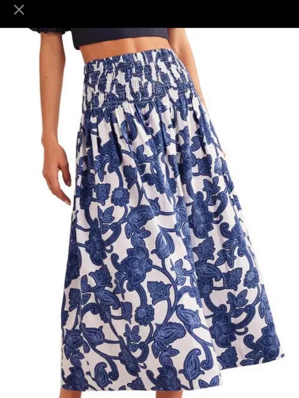 Boden 100% Linen Navy Blue & White Floral Maxi Skirt-12